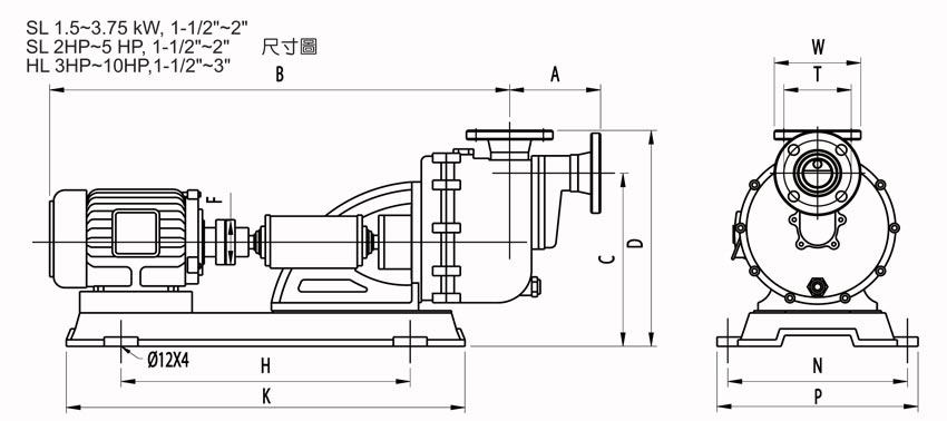 塑宝自吸泵安装尺寸图